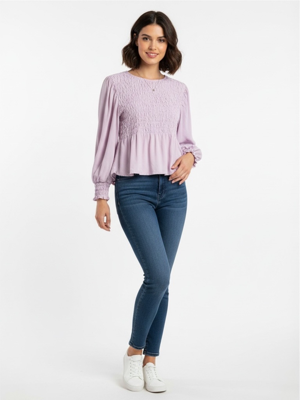 A New Day Women's Long Sleeves Smocked Top Purple‎ Size 2XL